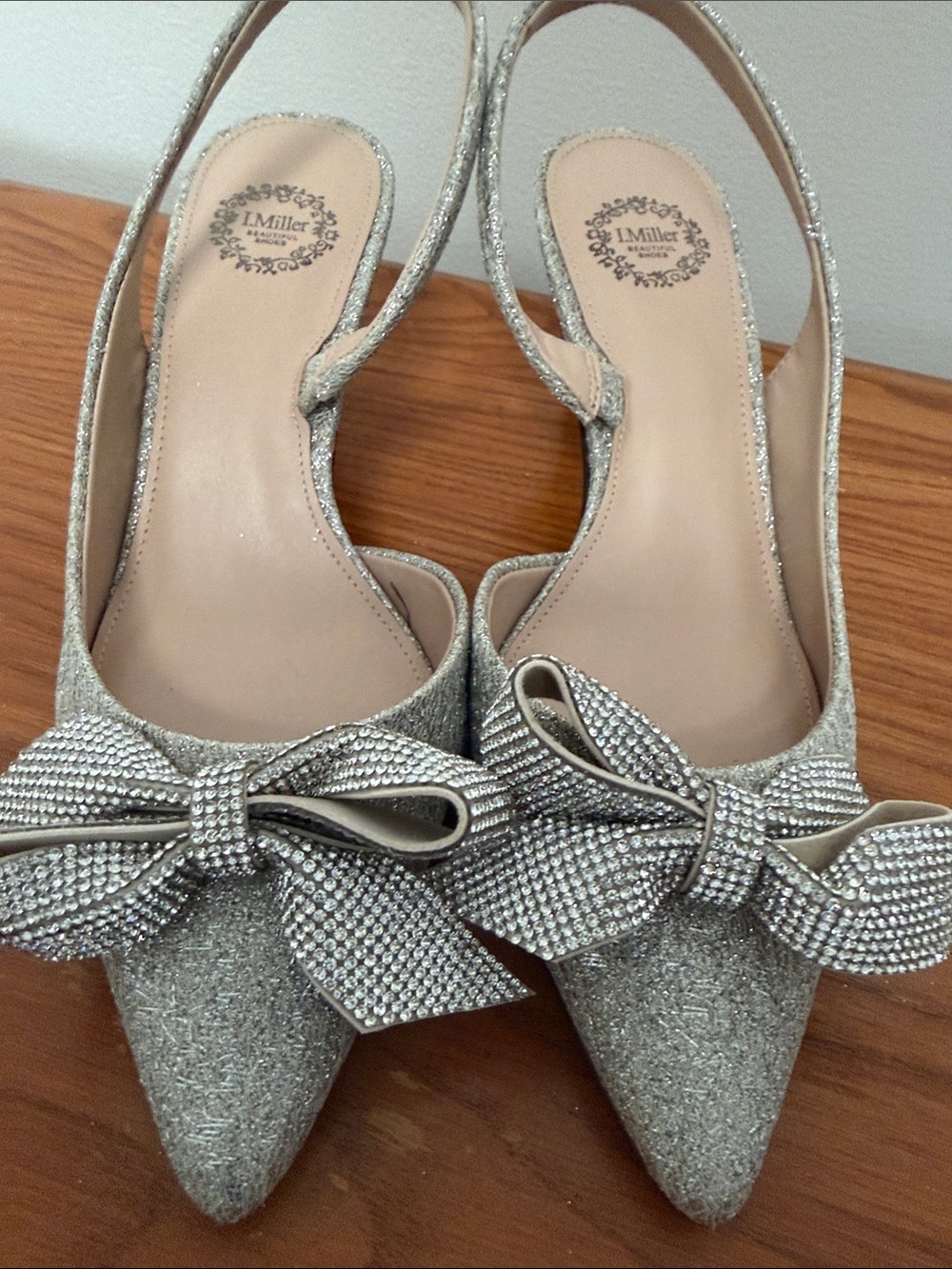 Silver Glitter Bow Slingback Pumps